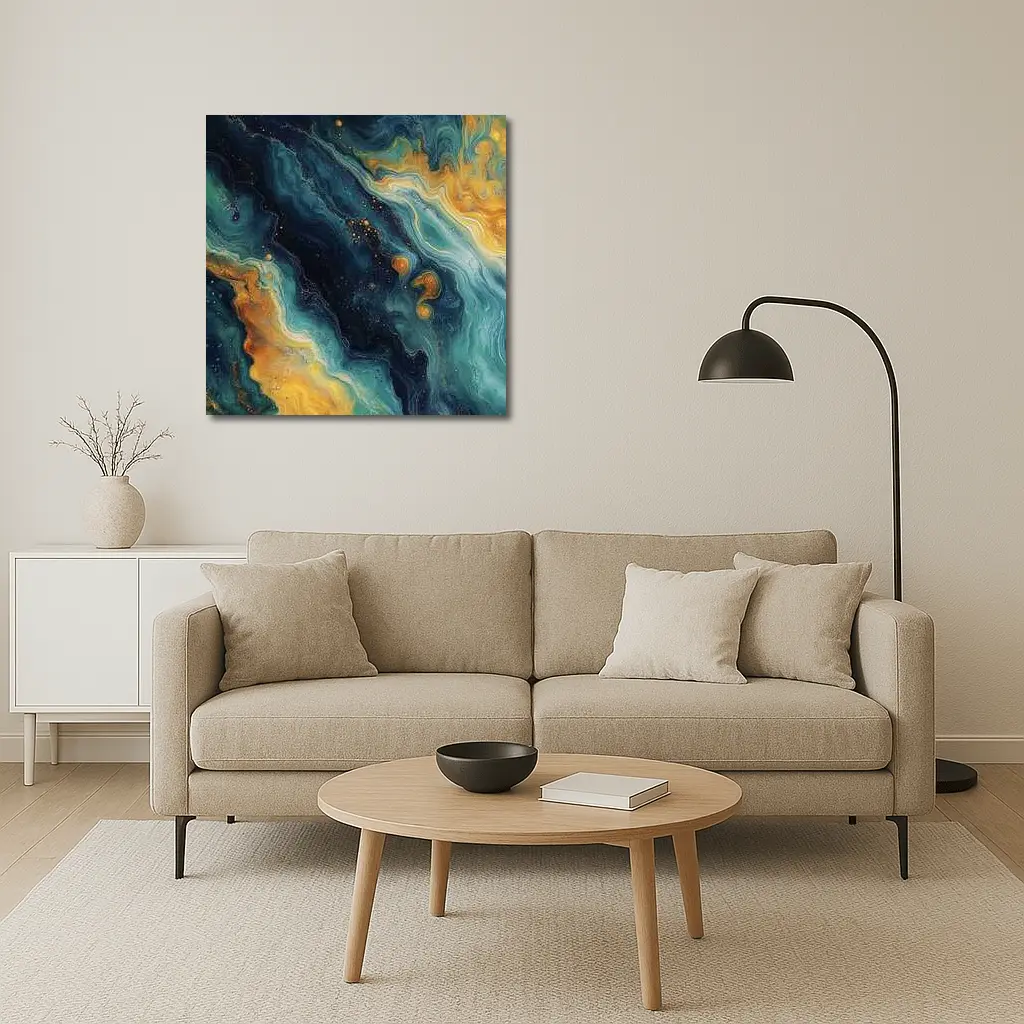 Teal Gold Marble Abstract Fluid Art – Wall Art