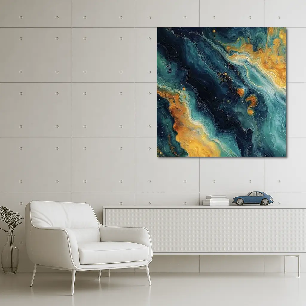 Teal Gold Marble Abstract Fluid Art – Wall Art