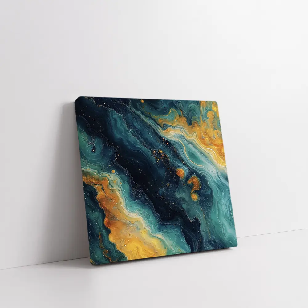 Teal Gold Marble Abstract Fluid Art – Wall Art
