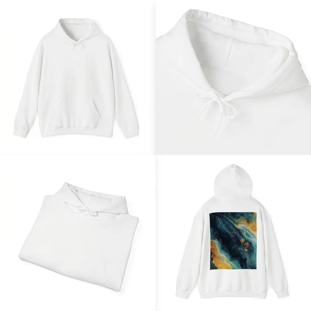 Teal Gold Marble Abstract Fluid Art – Hoodies