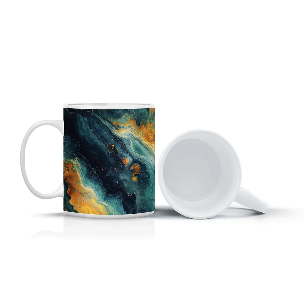 Teal Gold Marble Abstract Fluid Art – Mugs