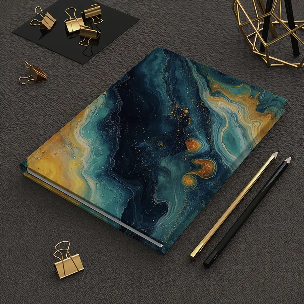Teal Gold Marble Abstract Fluid Art – Notebooks