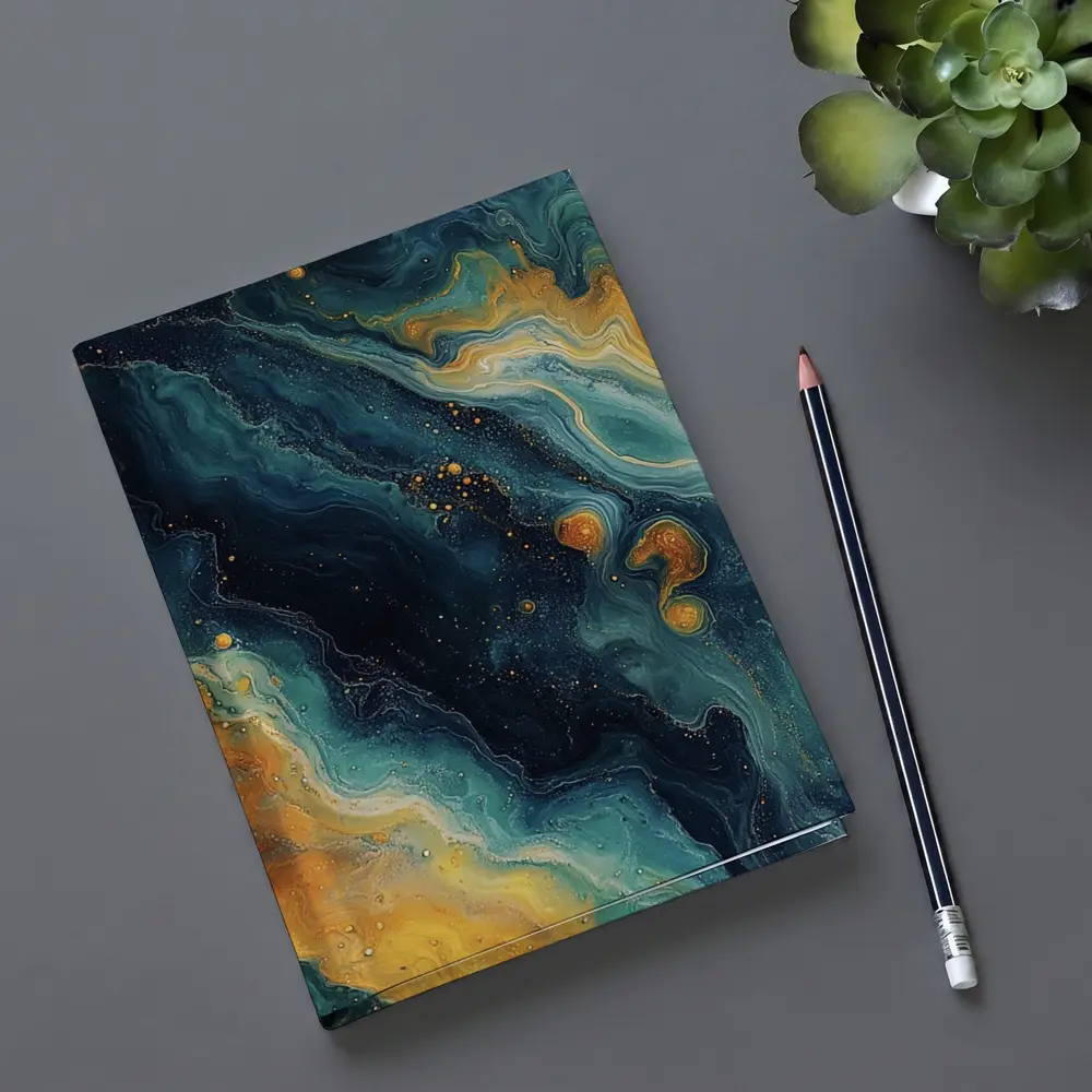Teal Gold Marble Abstract Fluid Art – Notebooks