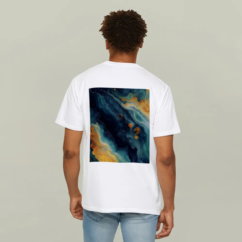 Teal Gold Marble Abstract Fluid Art – T-Shirts