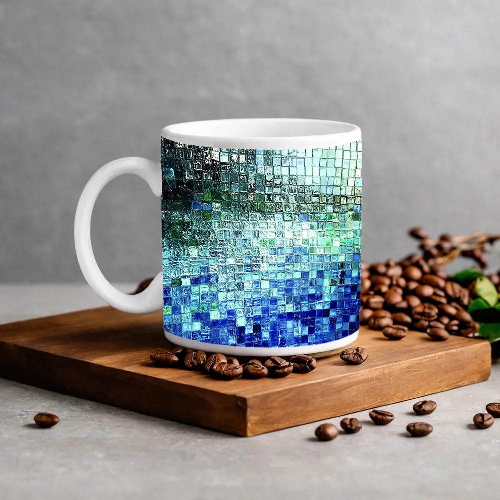 Blue Glass Mosaic Tile Abstract Art – Mugs