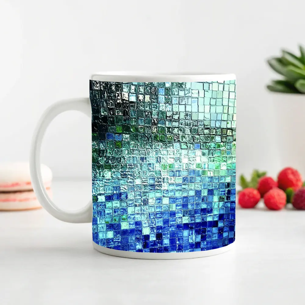 Blue Glass Mosaic Tile Abstract Art – Mugs