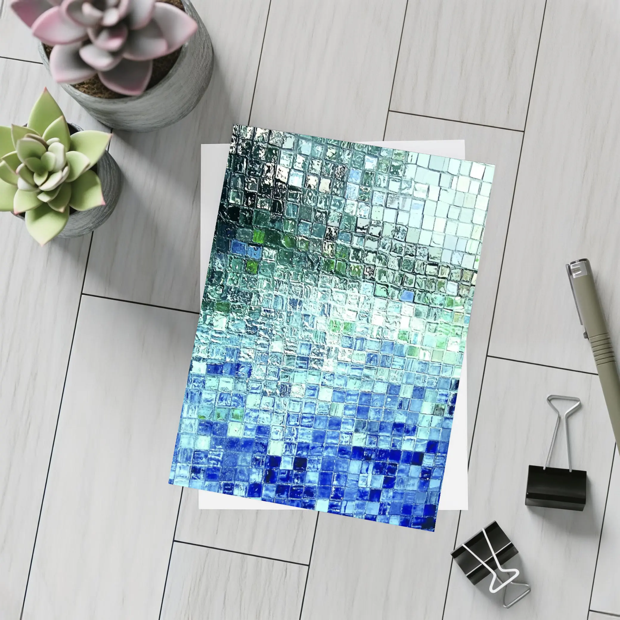 Blue Glass Mosaic Tile Abstract Art – Postcards