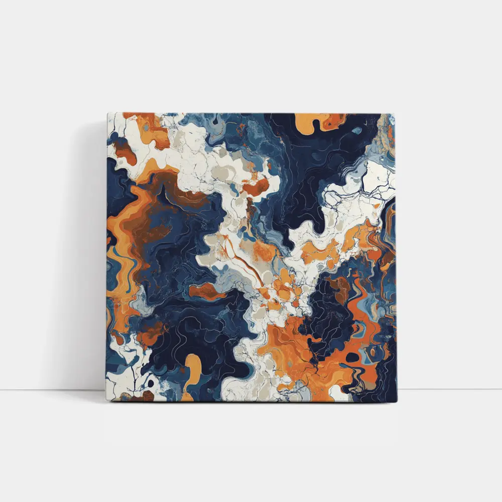 Navy Orange Marble Abstract Fluid Art – Wall Art
