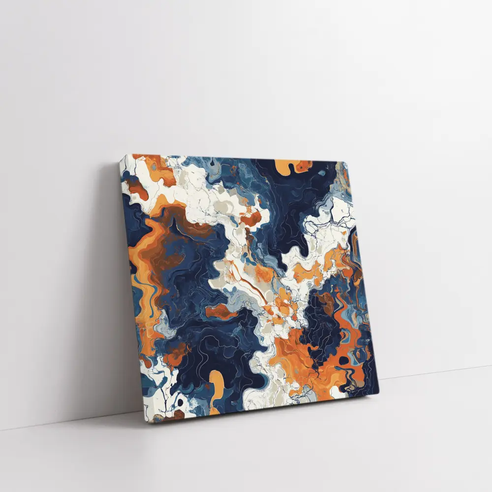 Navy Orange Marble Abstract Fluid Art – Wall Art