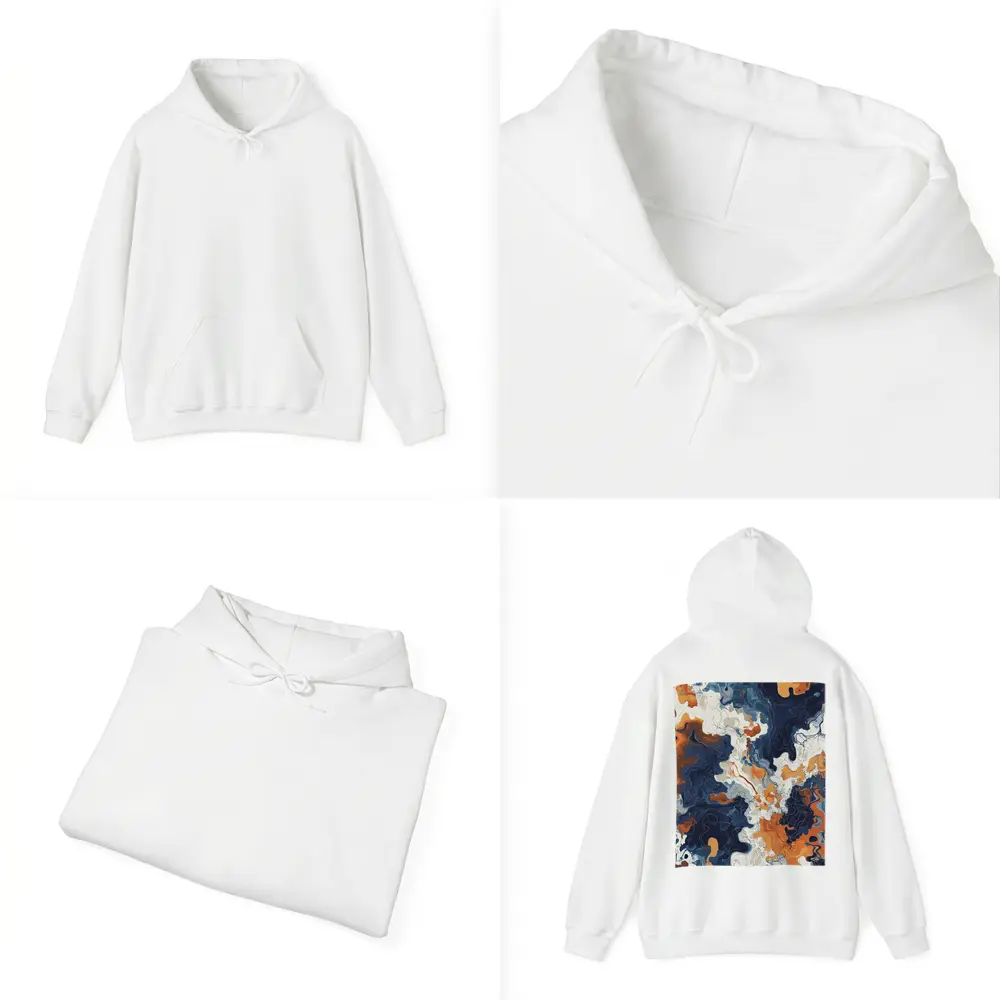 Navy Orange Marble Abstract Fluid Art – Hoodies