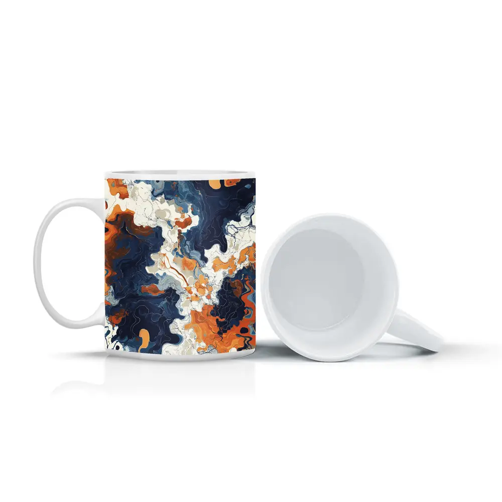 Navy Orange Marble Abstract Fluid Art – Mugs