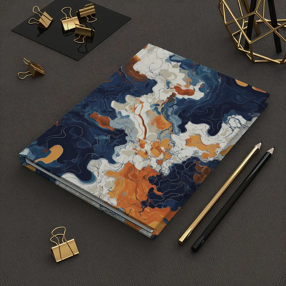 Navy Orange Marble Abstract Fluid Art – Notebooks