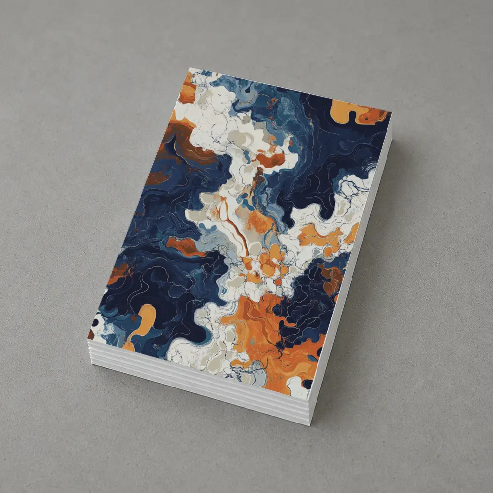 Navy Orange Marble Abstract Fluid Art – Postcards