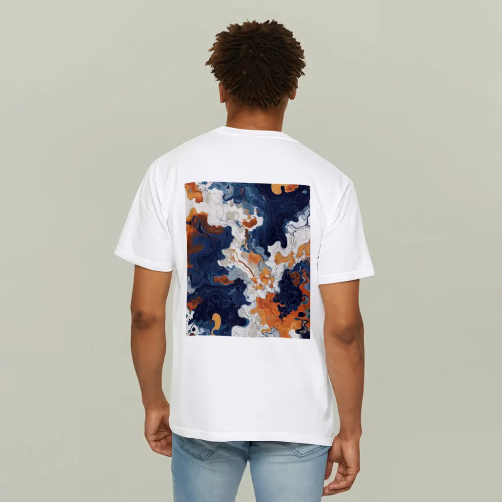 Navy Orange Marble Abstract Fluid Art – T-Shirts