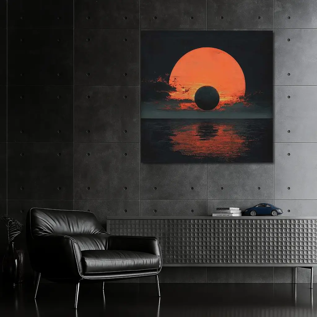 Dark Eclipse Over Red Ocean Sunset – Wall Art