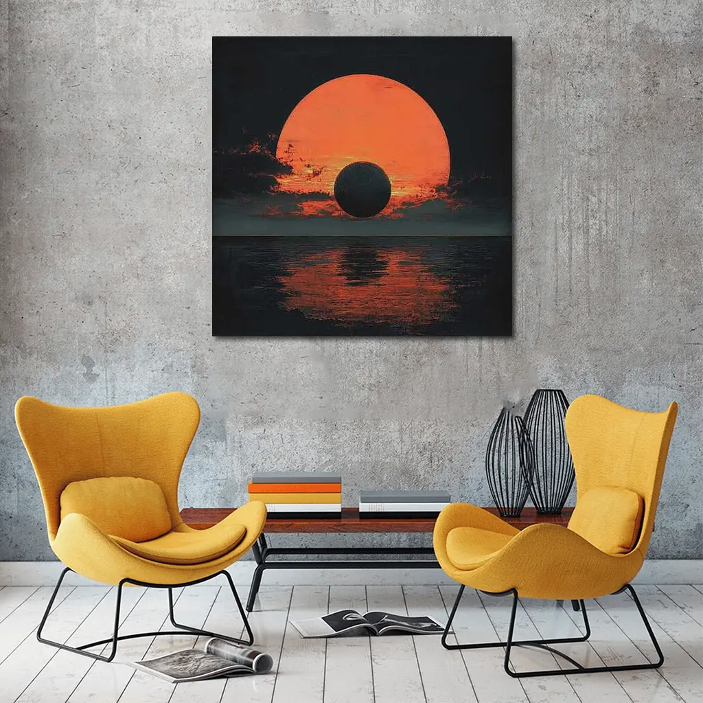 Dark Eclipse Over Red Ocean Sunset – Wall Art