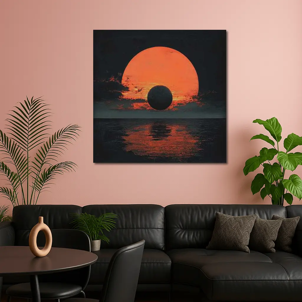 Dark Eclipse Over Red Ocean Sunset – Wall Art