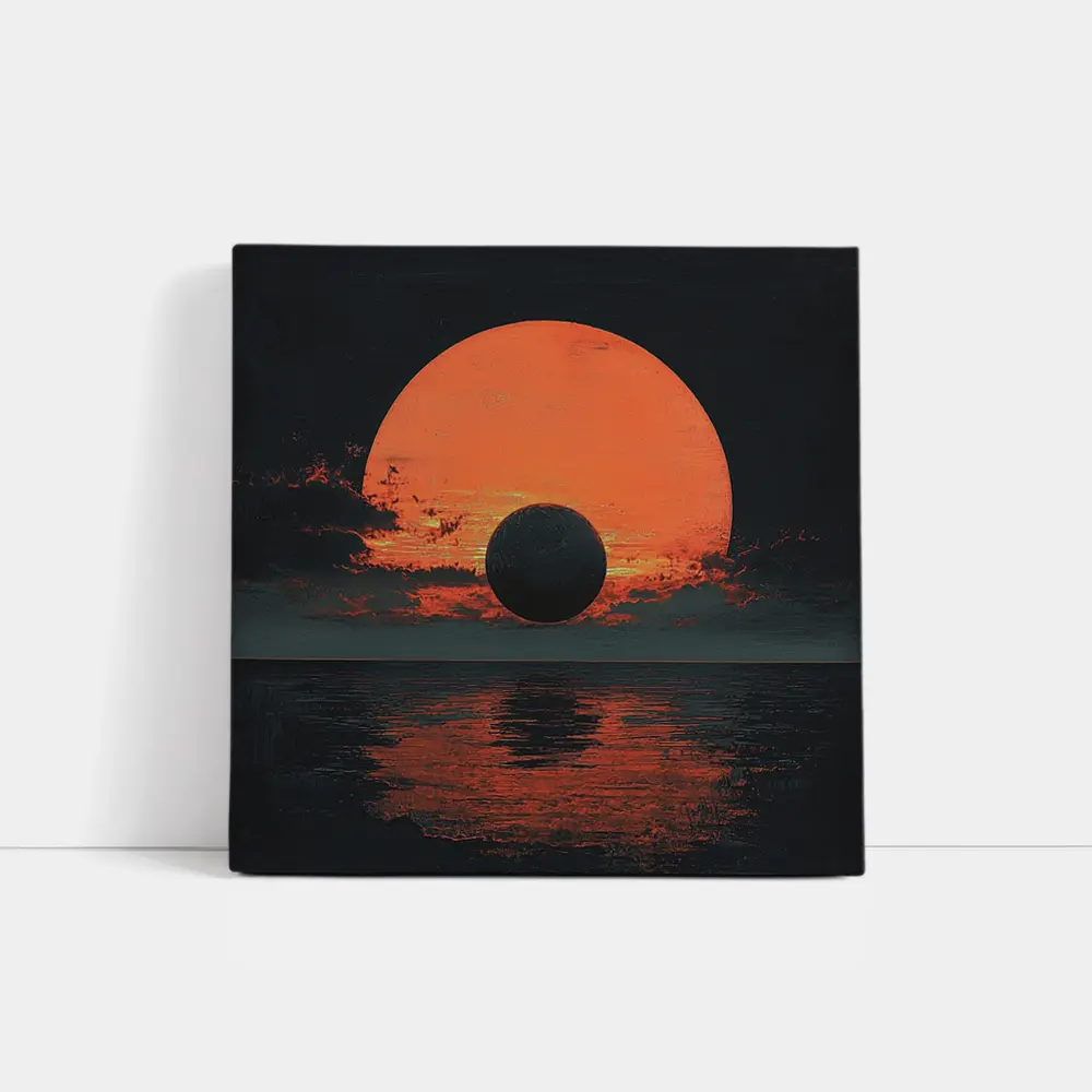 Dark Eclipse Over Red Ocean Sunset – Wall Art