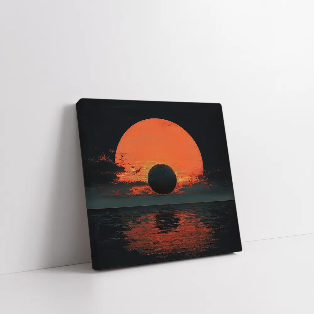 Dark Eclipse Over Red Ocean Sunset – Wall Art