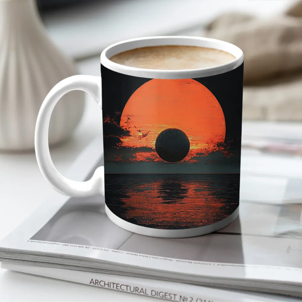 Dark Eclipse Over Red Ocean Sunset – Mugs