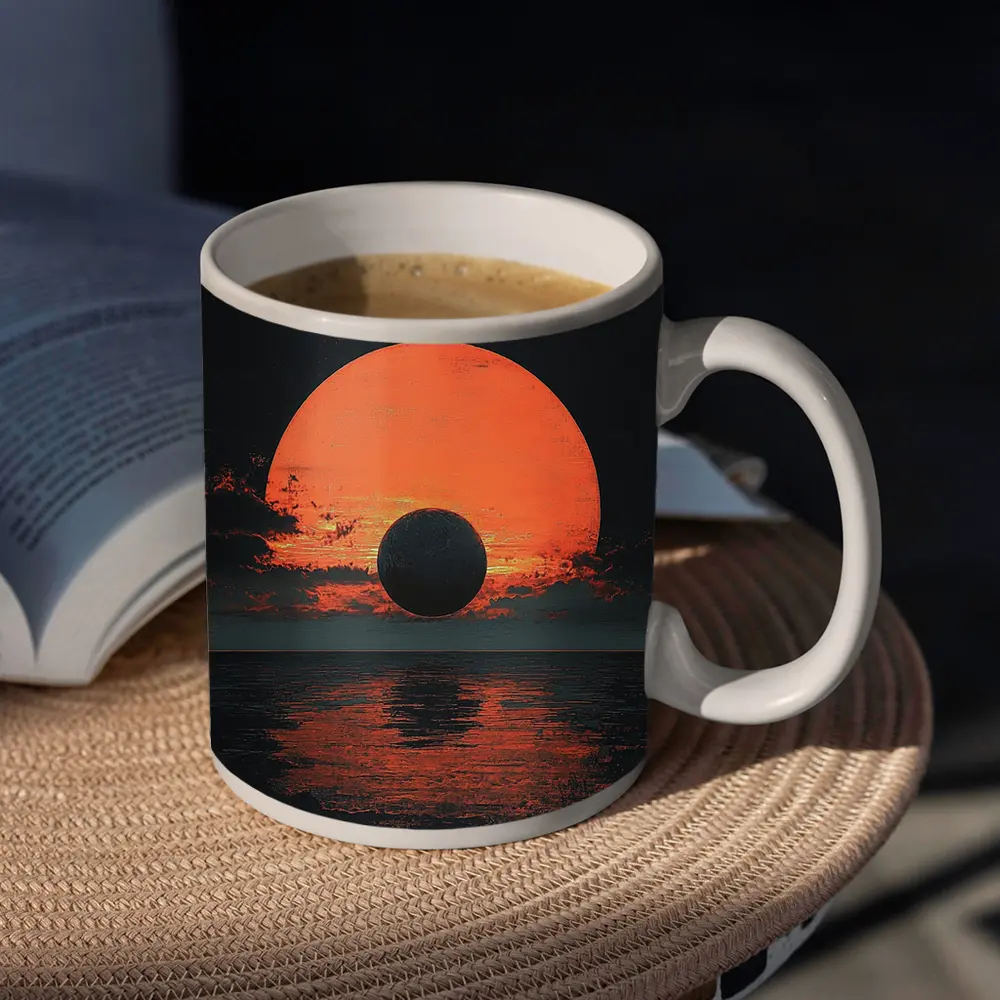Dark Eclipse Over Red Ocean Sunset – Mugs