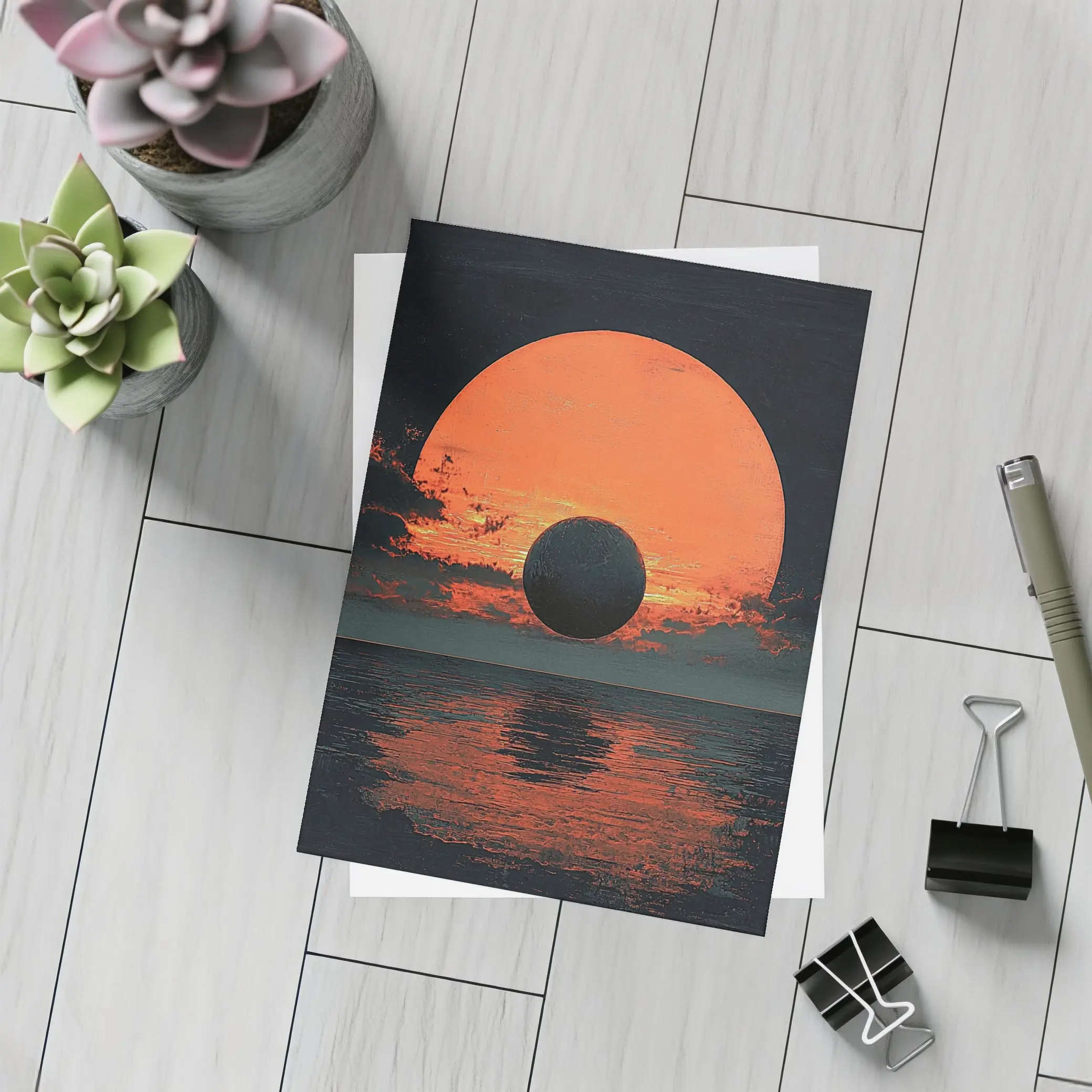 Dark Eclipse Over Red Ocean Sunset – Postcards