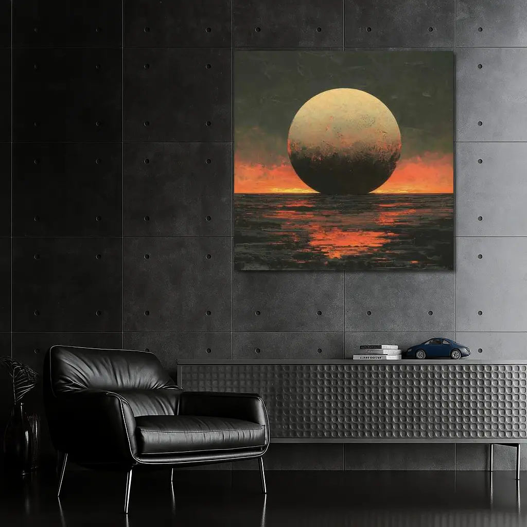 Giant Moon Over Dark Fiery Ocean – Wall Art