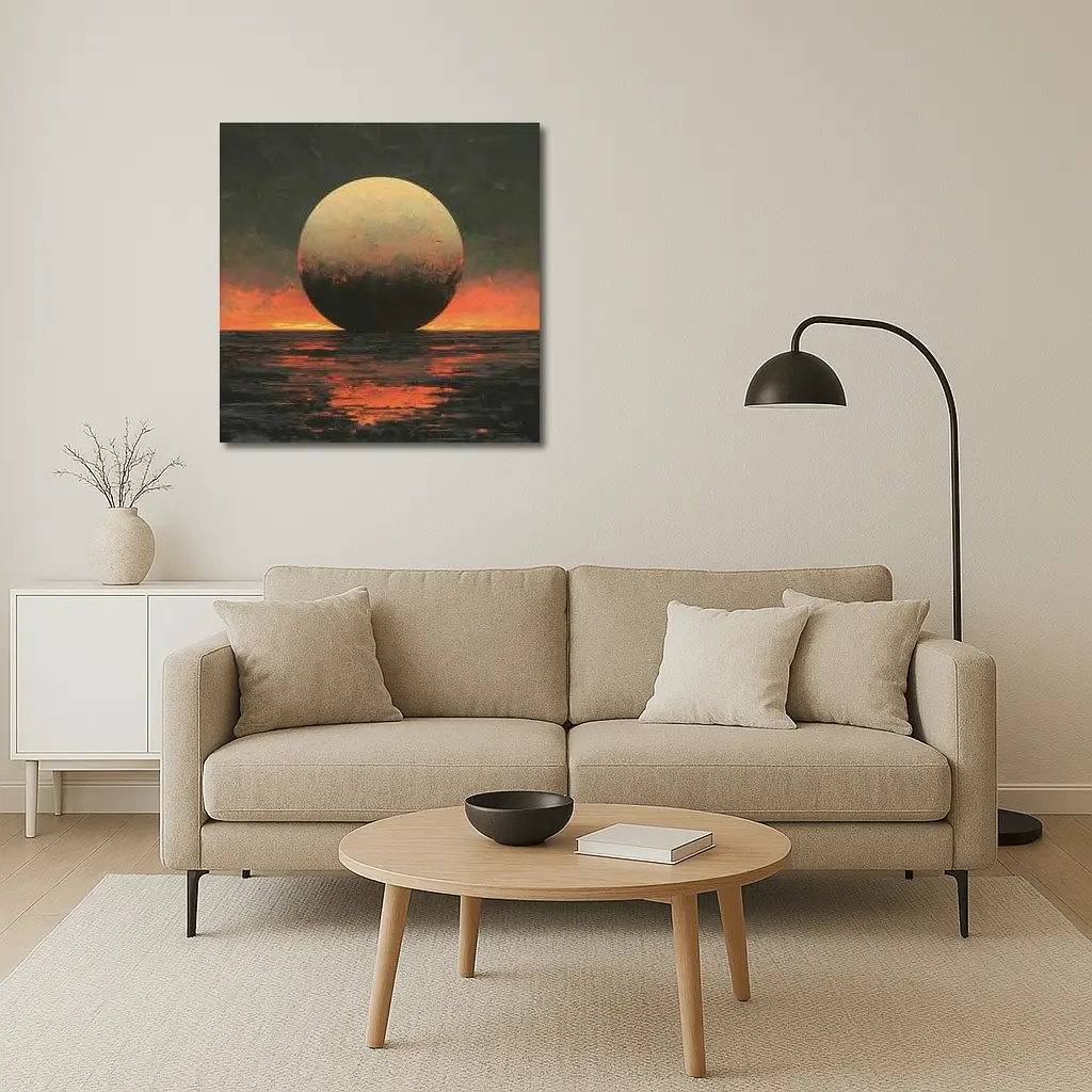 Giant Moon Over Dark Fiery Ocean – Wall Art