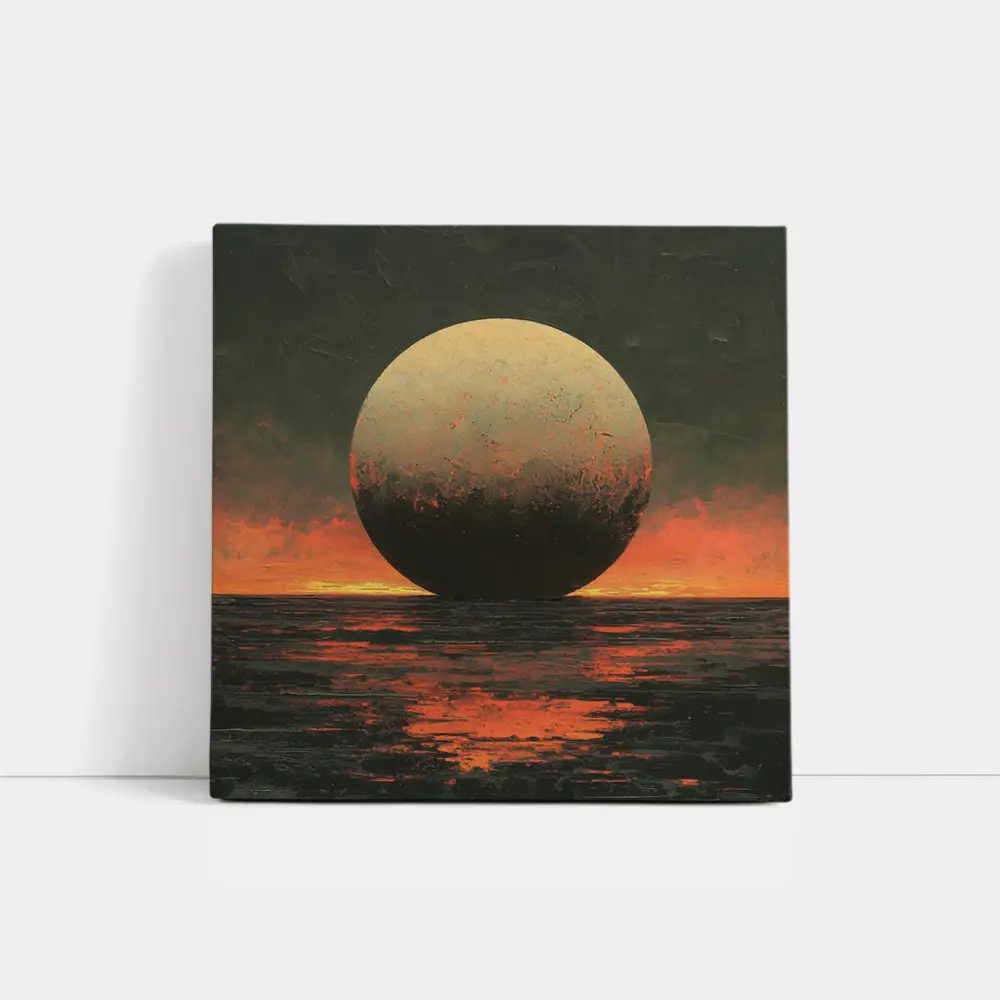 Giant Moon Over Dark Fiery Ocean – Wall Art
