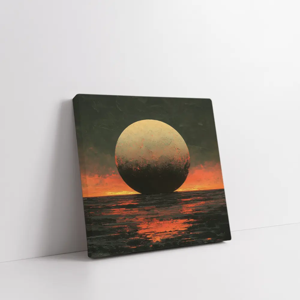 Giant Moon Over Dark Fiery Ocean – Wall Art