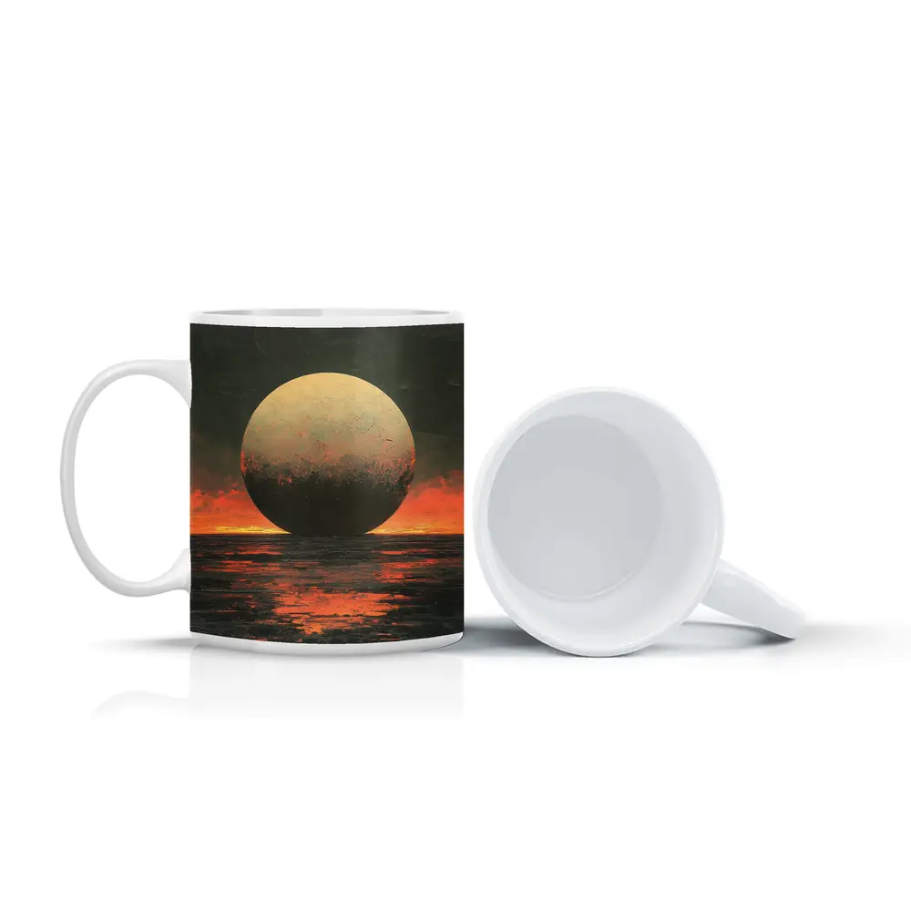 Giant Moon Over Dark Fiery Ocean – Mugs