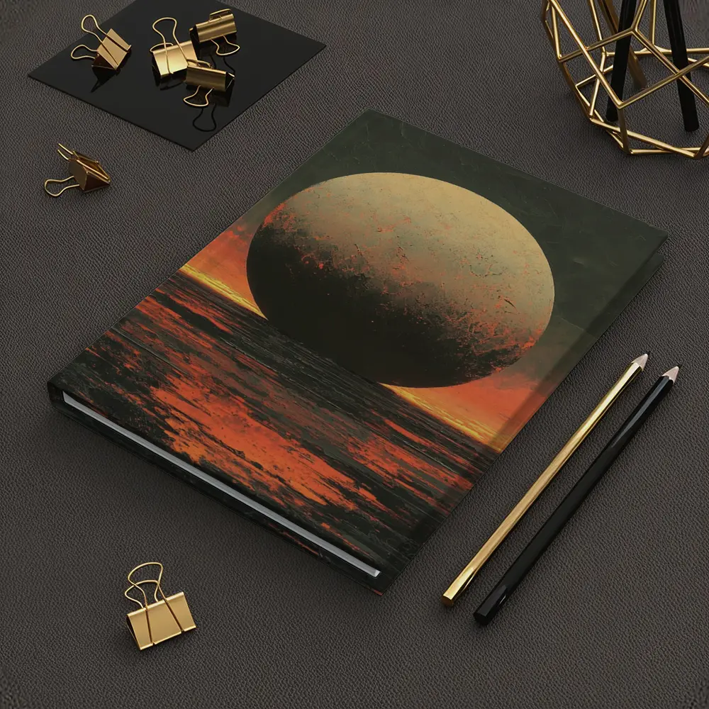Giant Moon Over Dark Fiery Ocean – Notebooks