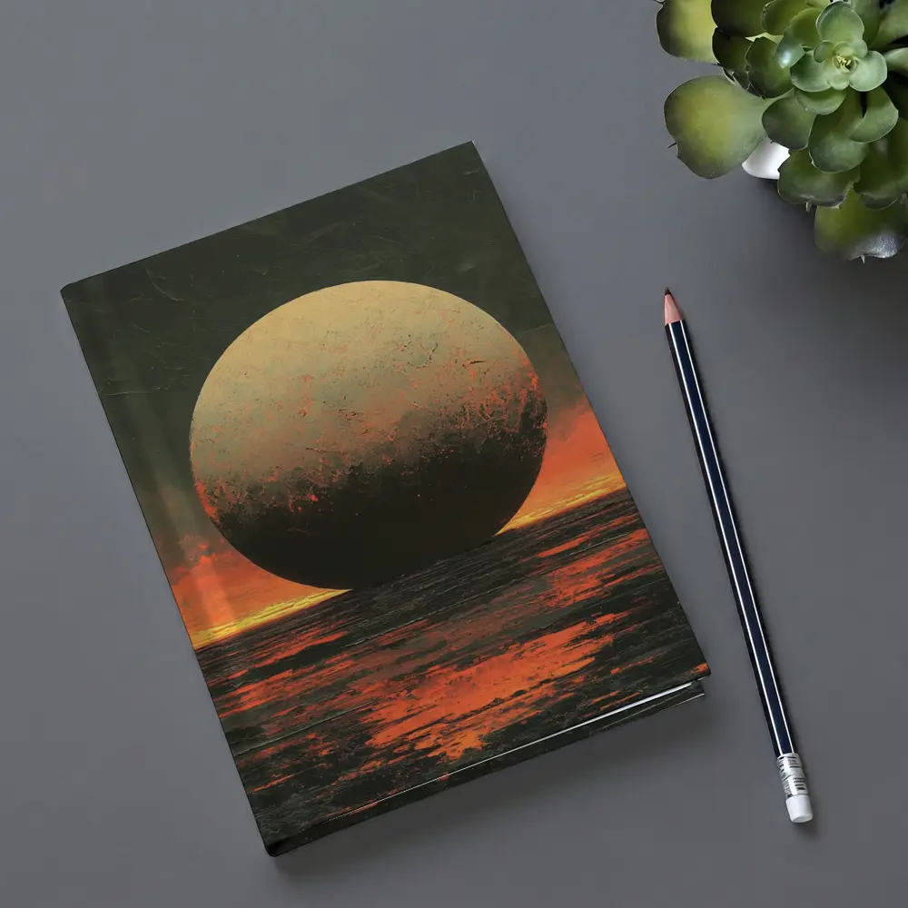 Giant Moon Over Dark Fiery Ocean – Notebooks