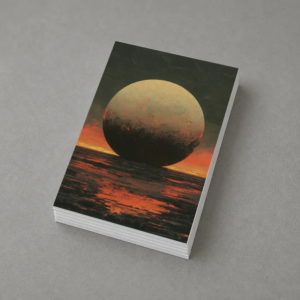 Giant Moon Over Dark Fiery Ocean – Postcards