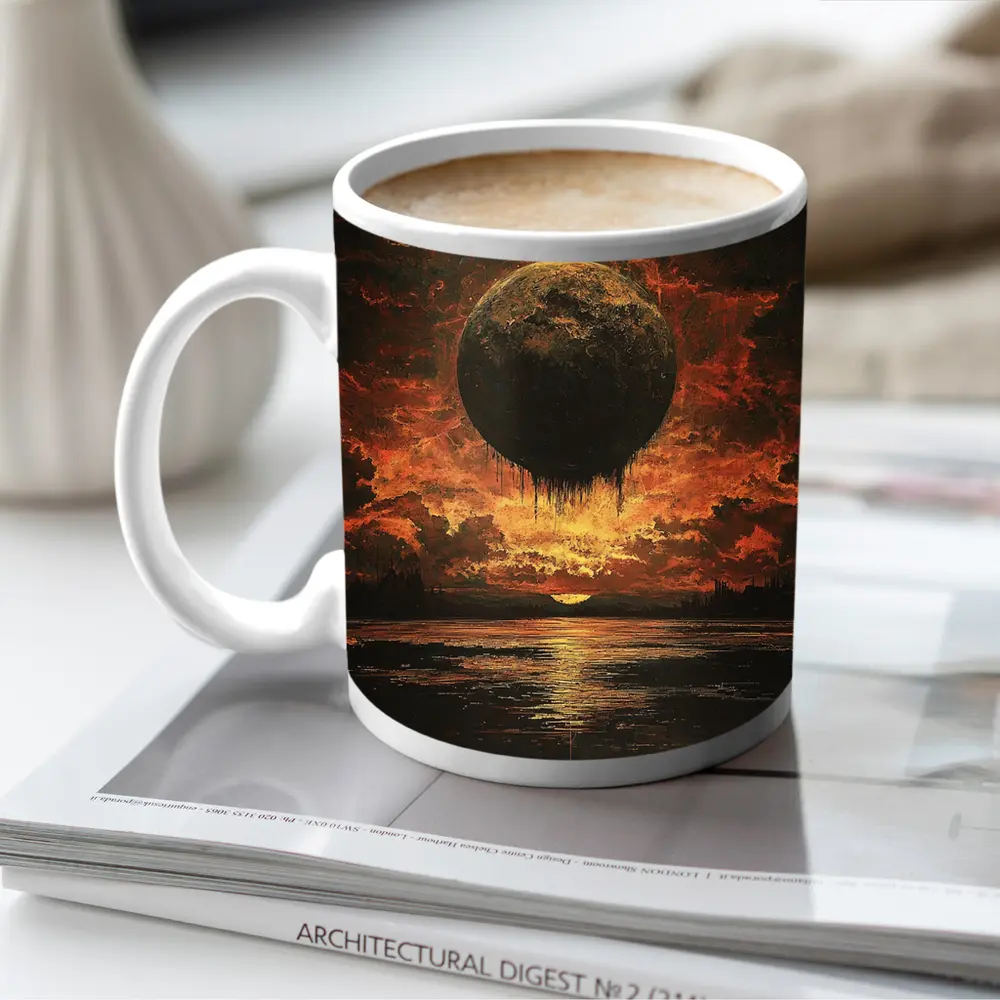 Dark Moon Falling Fiery Apocalyptic Sky – Mugs