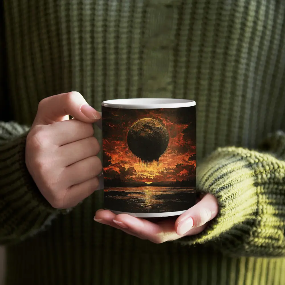Dark Moon Falling Fiery Apocalyptic Sky – Mugs