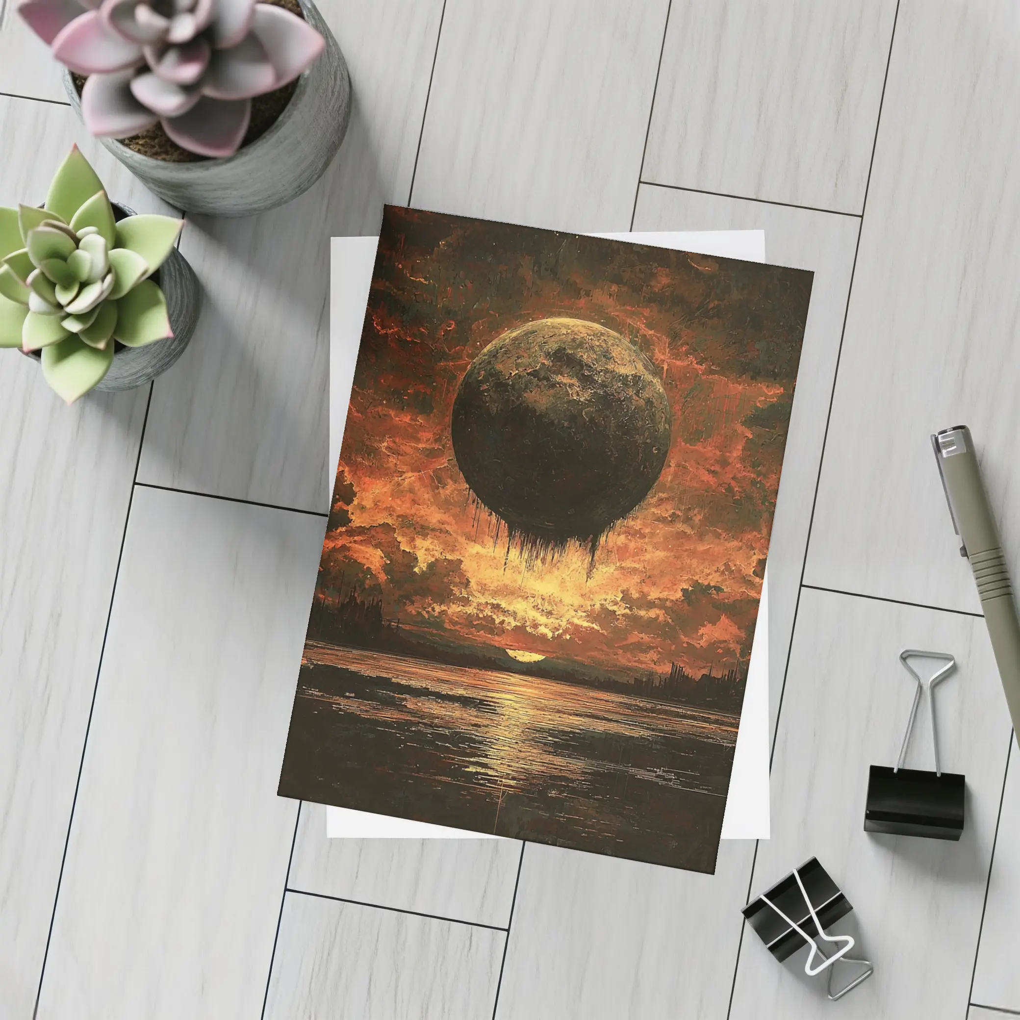 Dark Moon Falling Fiery Apocalyptic Sky – Postcards