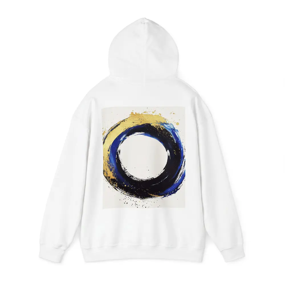 Blue Gold Circle Enso Abstract White Background – Hoodies