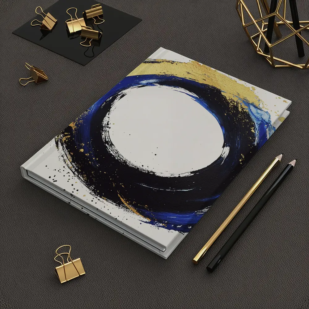 Blue Gold Circle Enso Abstract White Background – Notebooks