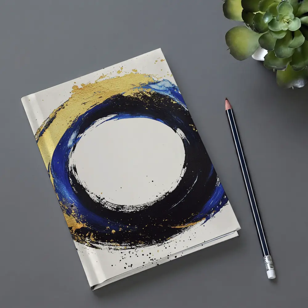 Blue Gold Circle Enso Abstract White Background – Notebooks