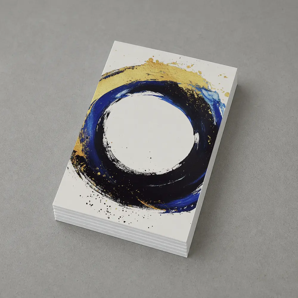 Blue Gold Circle Enso Abstract White Background – Postcards