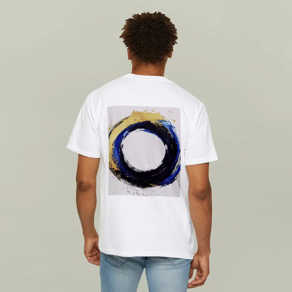 Blue Gold Circle Enso Abstract White Background – T-Shirts