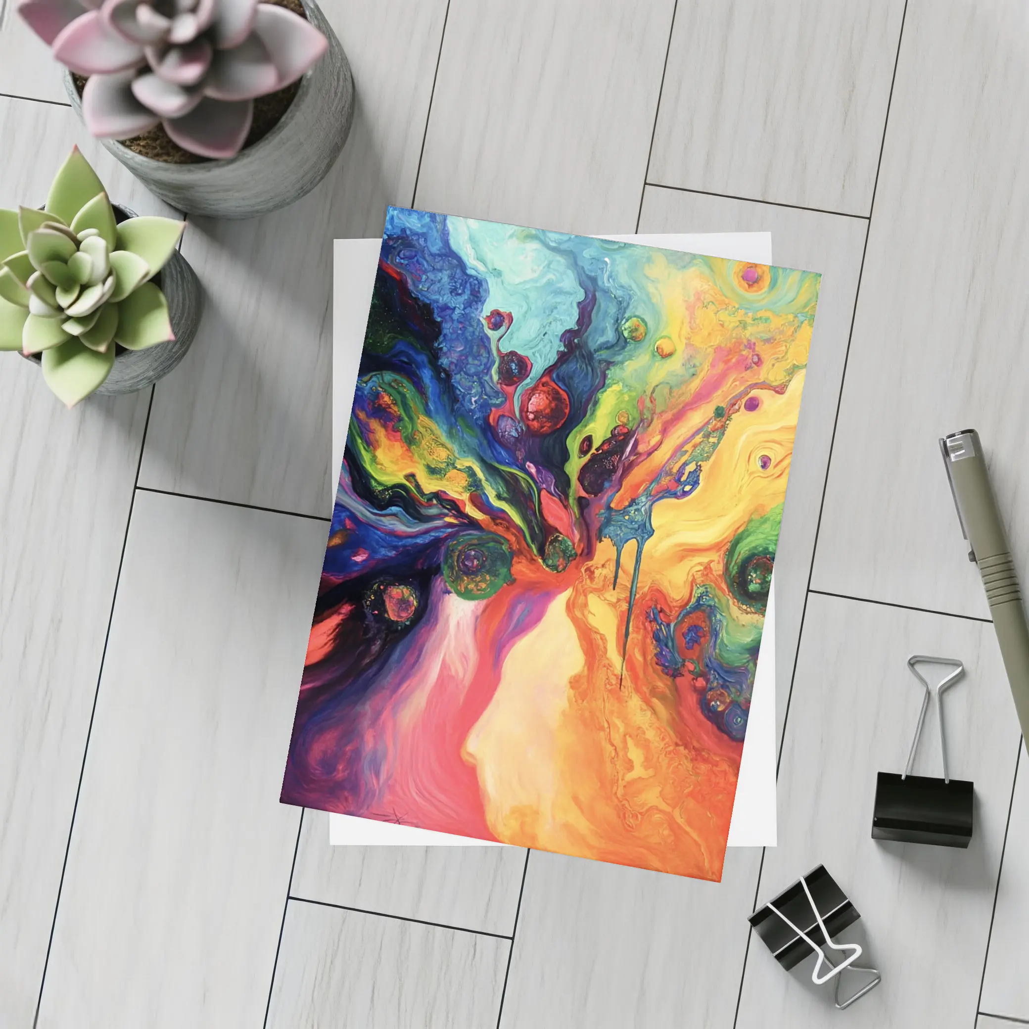 Colorful Abstract Fluid Art Explosion Painting – Postcards