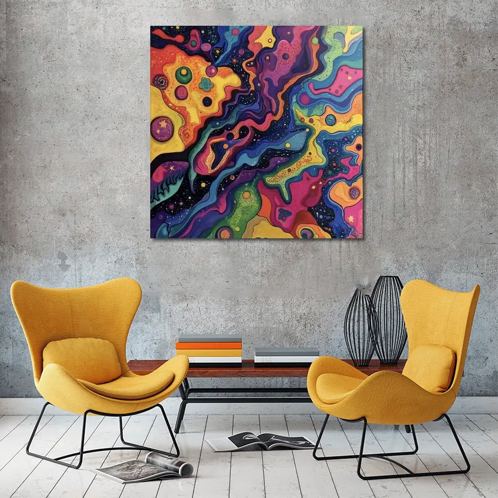 Trippy Colorful Abstract Cosmic Swirl Painting – Wall Art