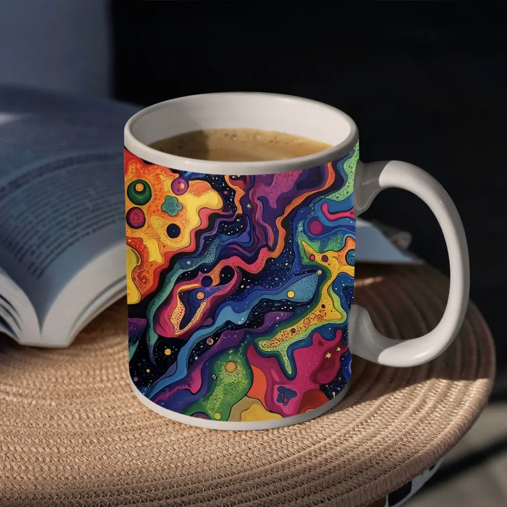 Trippy Colorful Abstract Cosmic Swirl Painting – Mugs