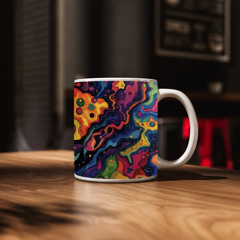 Trippy Colorful Abstract Cosmic Swirl Painting – Mugs
