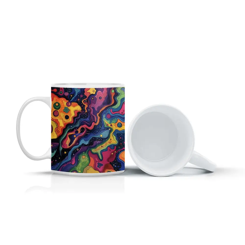 Trippy Colorful Abstract Cosmic Swirl Painting – Mugs