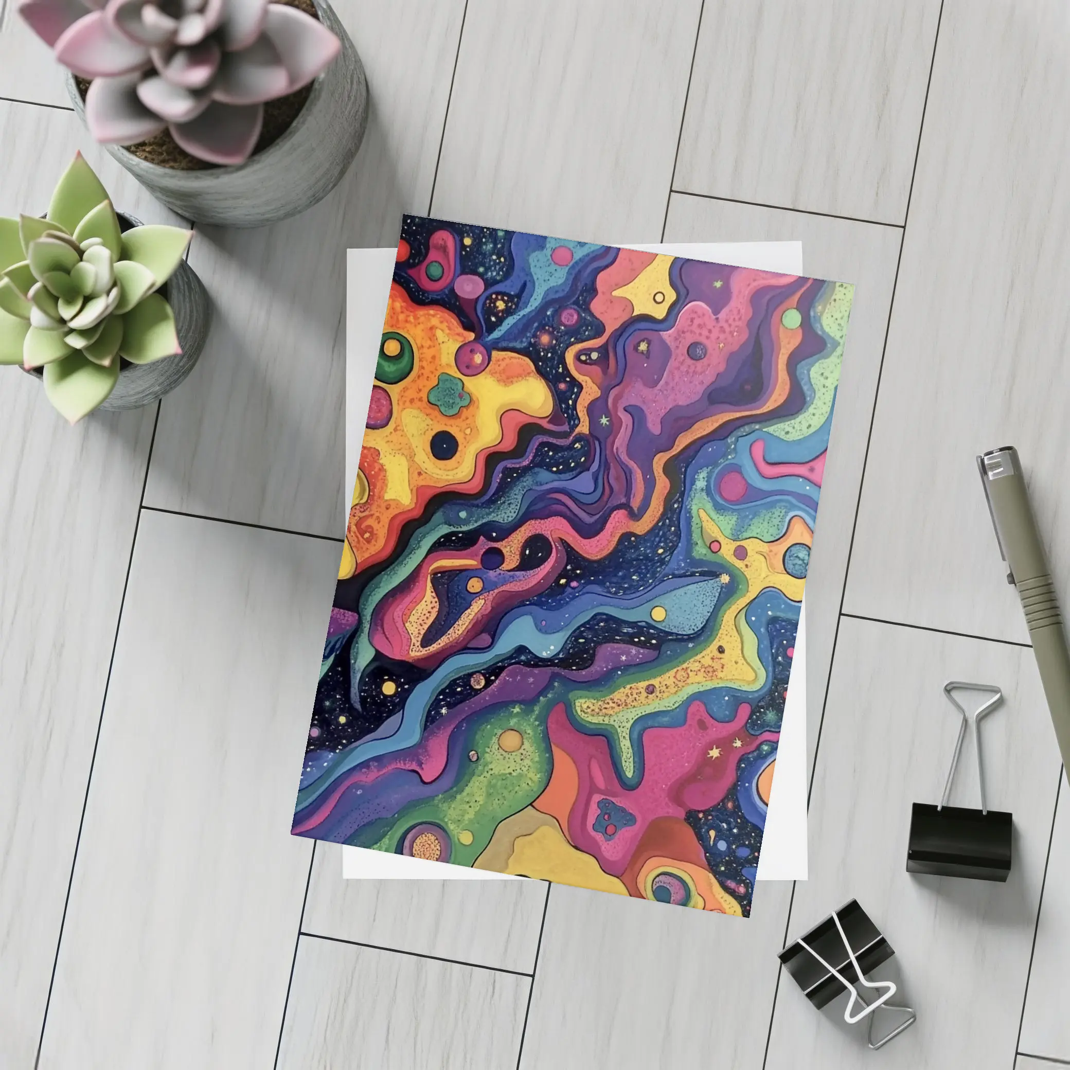 Trippy Colorful Abstract Cosmic Swirl Painting – Postcards