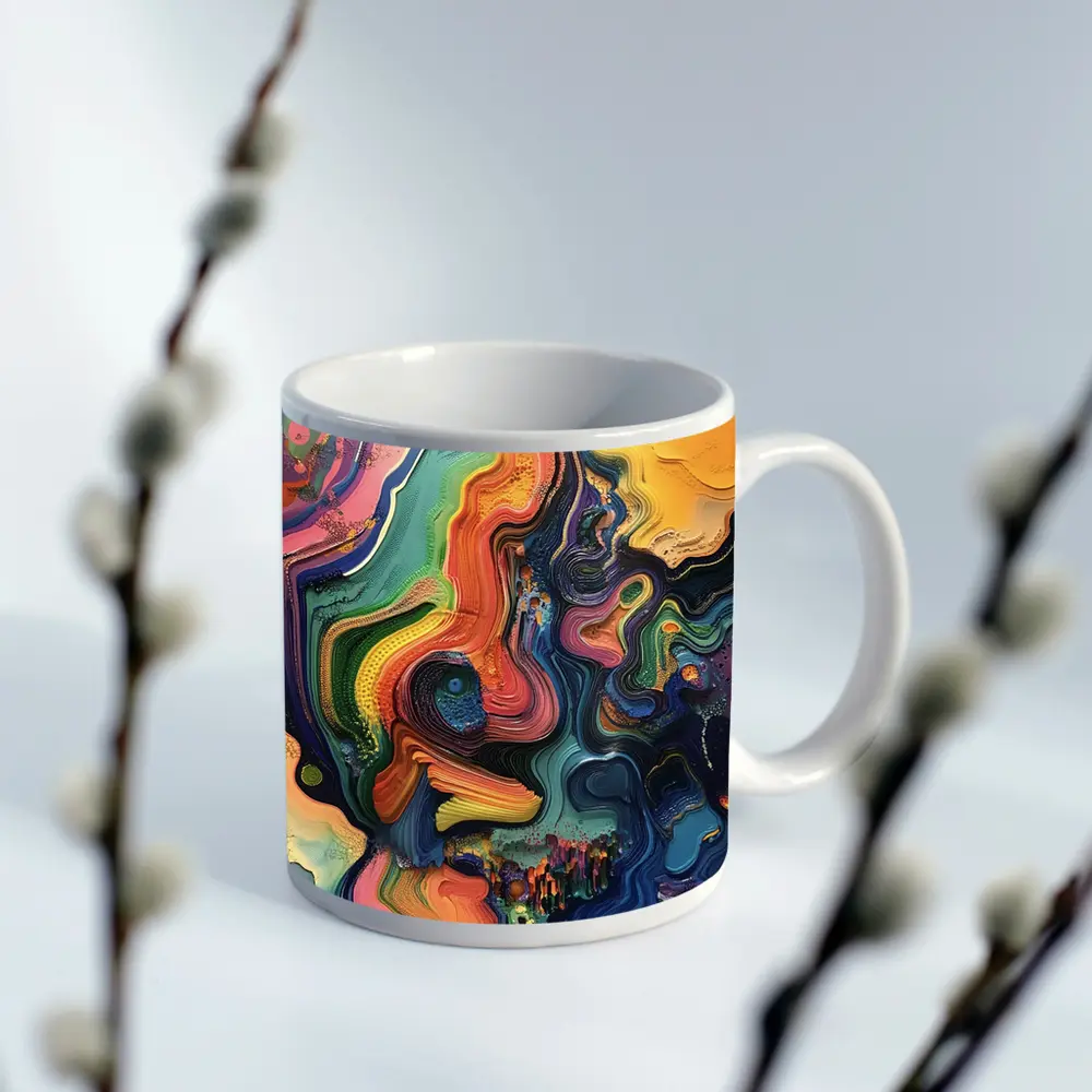 Colorful Abstract Fluid Art Swirling Waves – Mugs