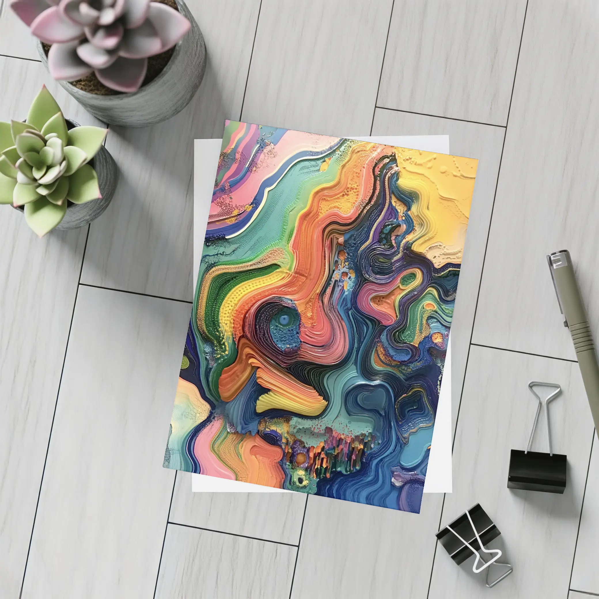 Colorful Abstract Fluid Art Swirling Waves – Postcards